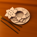 Layered Lotus Flower Incense Holder DIY Kit made of MDF with incense sticks on display.