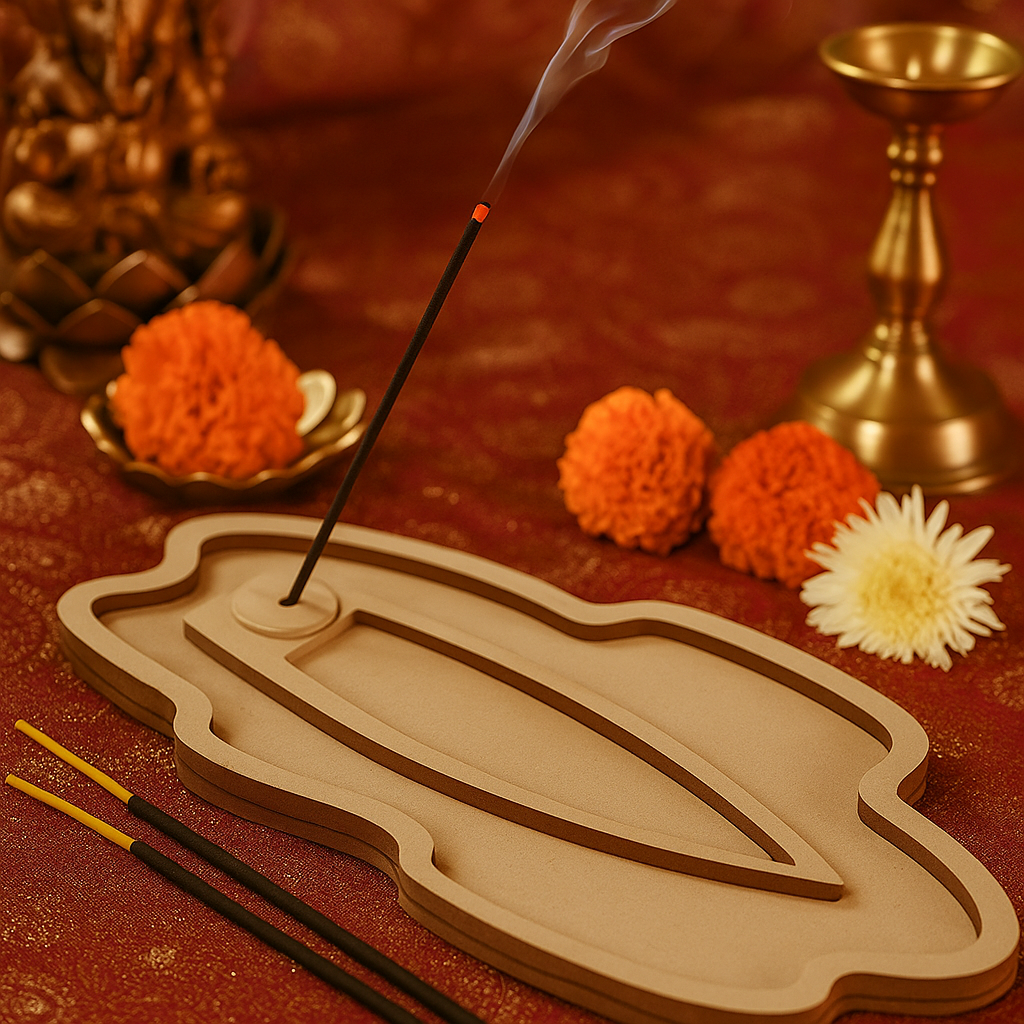 Elegant MDF rectangle-shaped incense stick holder with carved floral design