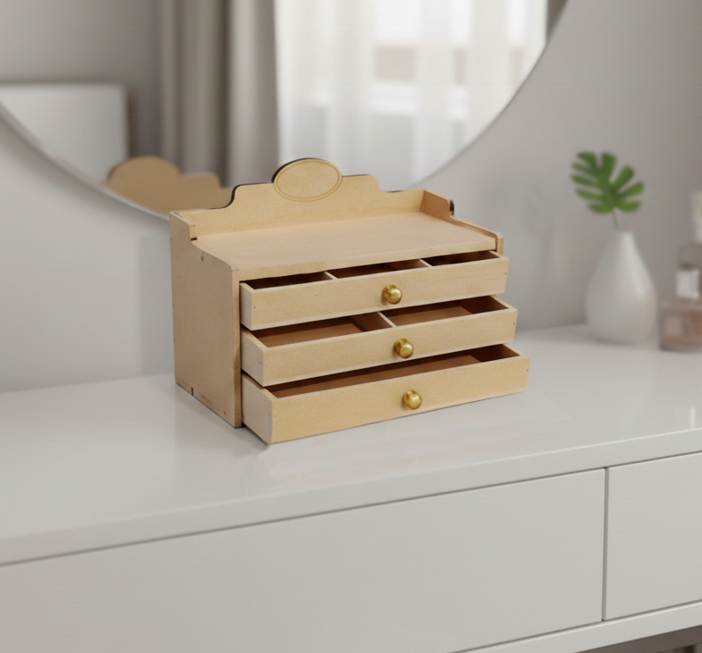 MDF DIY  jeweIlery box with drawers on a dresser