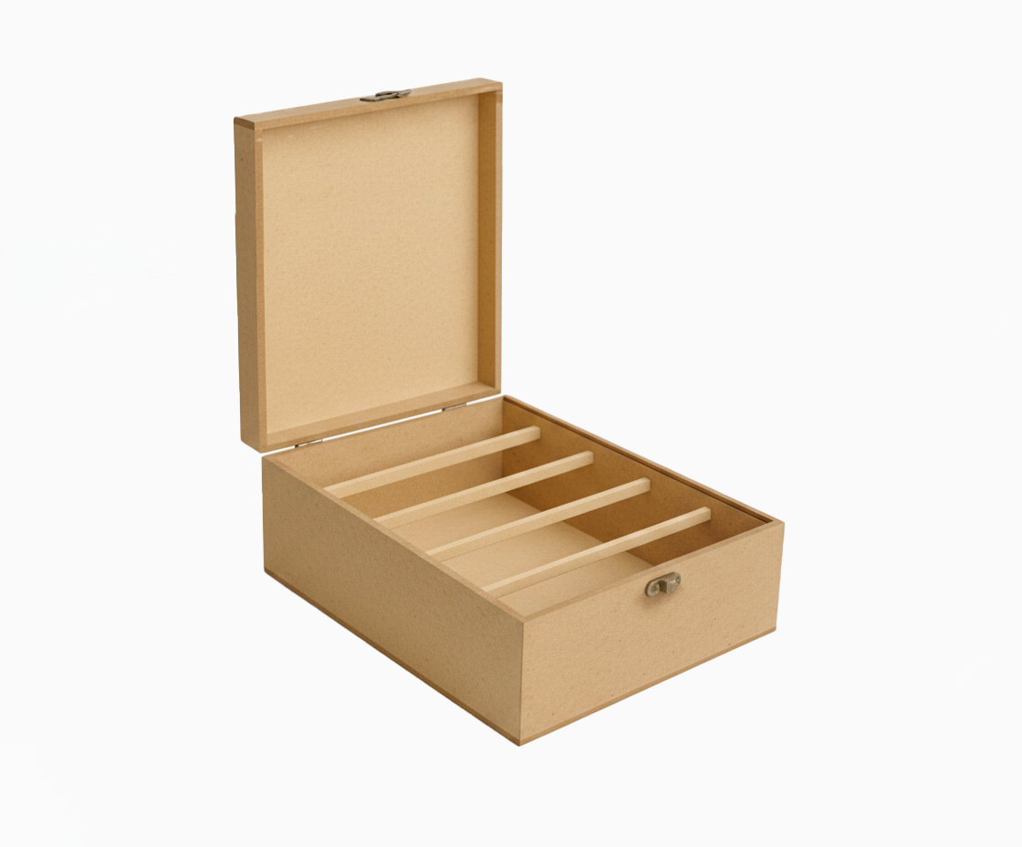 MDF DIY Jewellery Box with open lid on a white background
