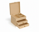 MDF DIY  jeweIlery box with compartments and a drawer on a white background