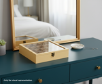 MDF DIY Jewellery Box on a dresser with a mirror and decorative items in the background