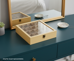 MDF DIY Jewellery Box on a dresser with a mirror in the background