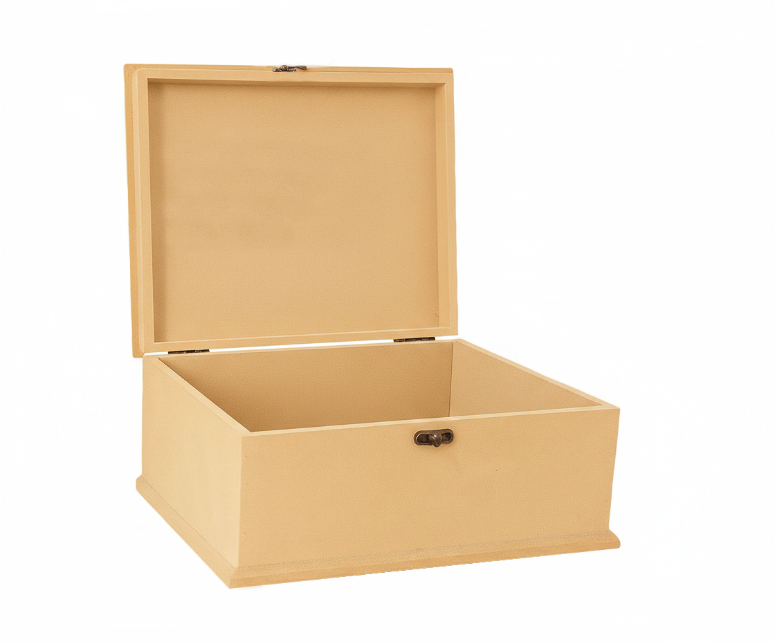 MDF DIY Jewellery Box with a lid on a white background