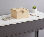 MDF DIY Jewellery Box on a white surface with a gray background