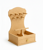MDF DIY Jewellery Box with multiple hooks and a drawer on a white background