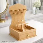 MDF DIY Jewellery Box with necklaces, bracelets, and earrings on a white surface.