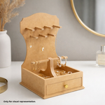 MDF DIY Jewellery Box with earrings and rings on a neutral background