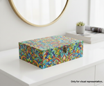 Colorful MDF DIY Jewellery Box on a white surface with a blurred background