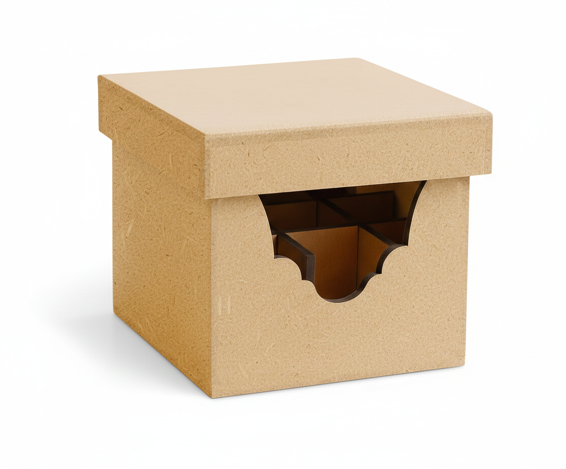 MDF DIY Jewellery Box with a cutout for an item on a white background