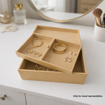 MDF DIY Jewellery Box with gold jewellery on a white surface