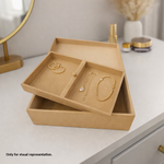 MDF DIY Jewellery Box with gold jewellery on a light surface