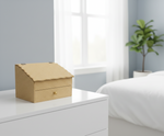 MDF DIY Jewellery Box on a white dresser with a blurred bedroom background