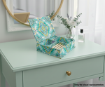 Decorative MDF DIY Jewellery Box with a floral pattern on a dresser