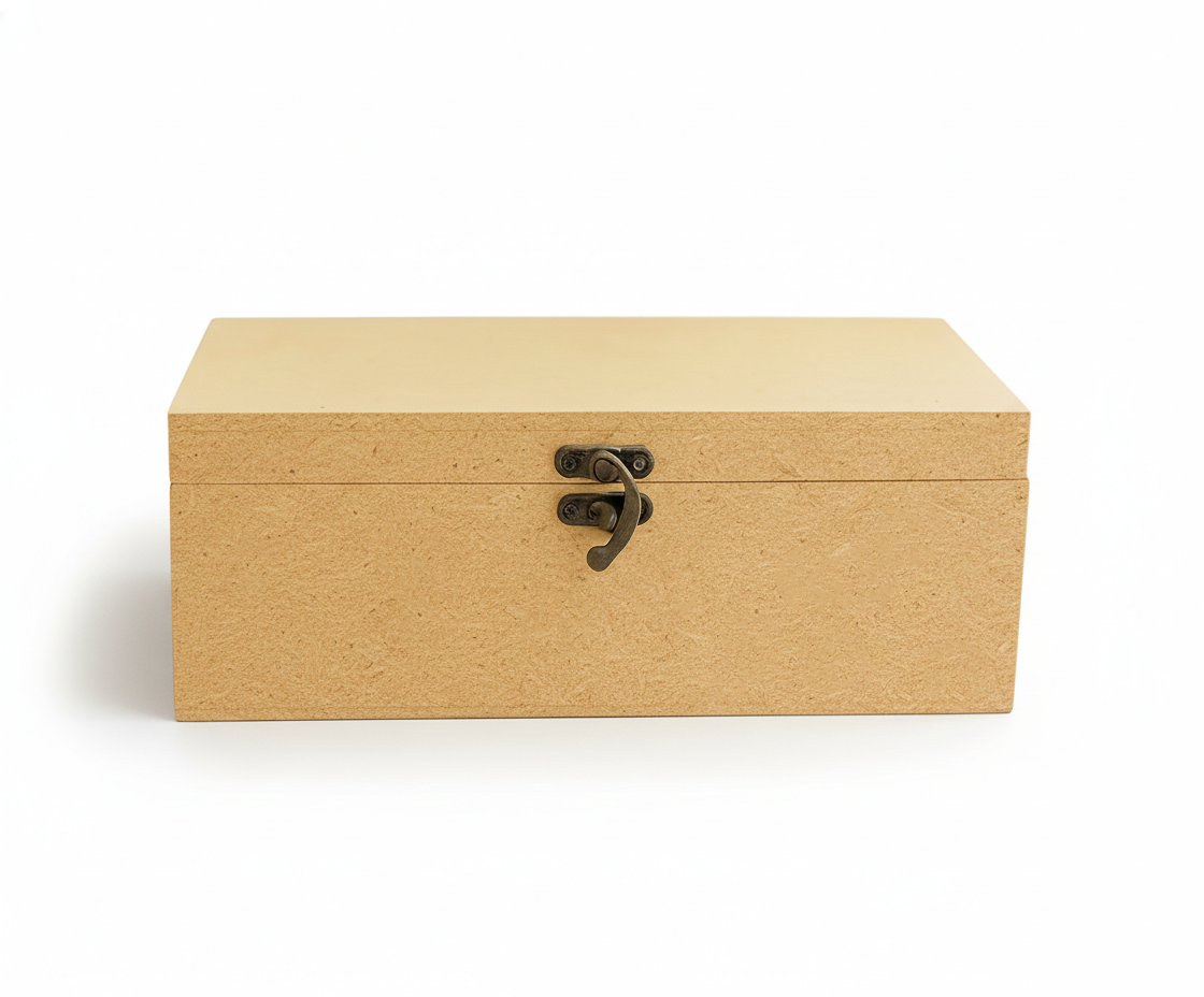 MDF DIY Jewellery Box with a latch on a white background