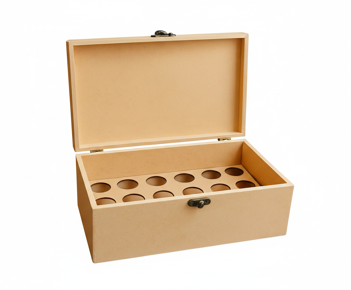 MDF DIY Jewellery Box with compartments on a white background