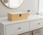 MDF DIY Jewellery Box on a white dresser with a mirror in the background