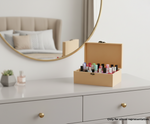MDF DIY Jewellery Box with colorful items on a dresser next to a mirror