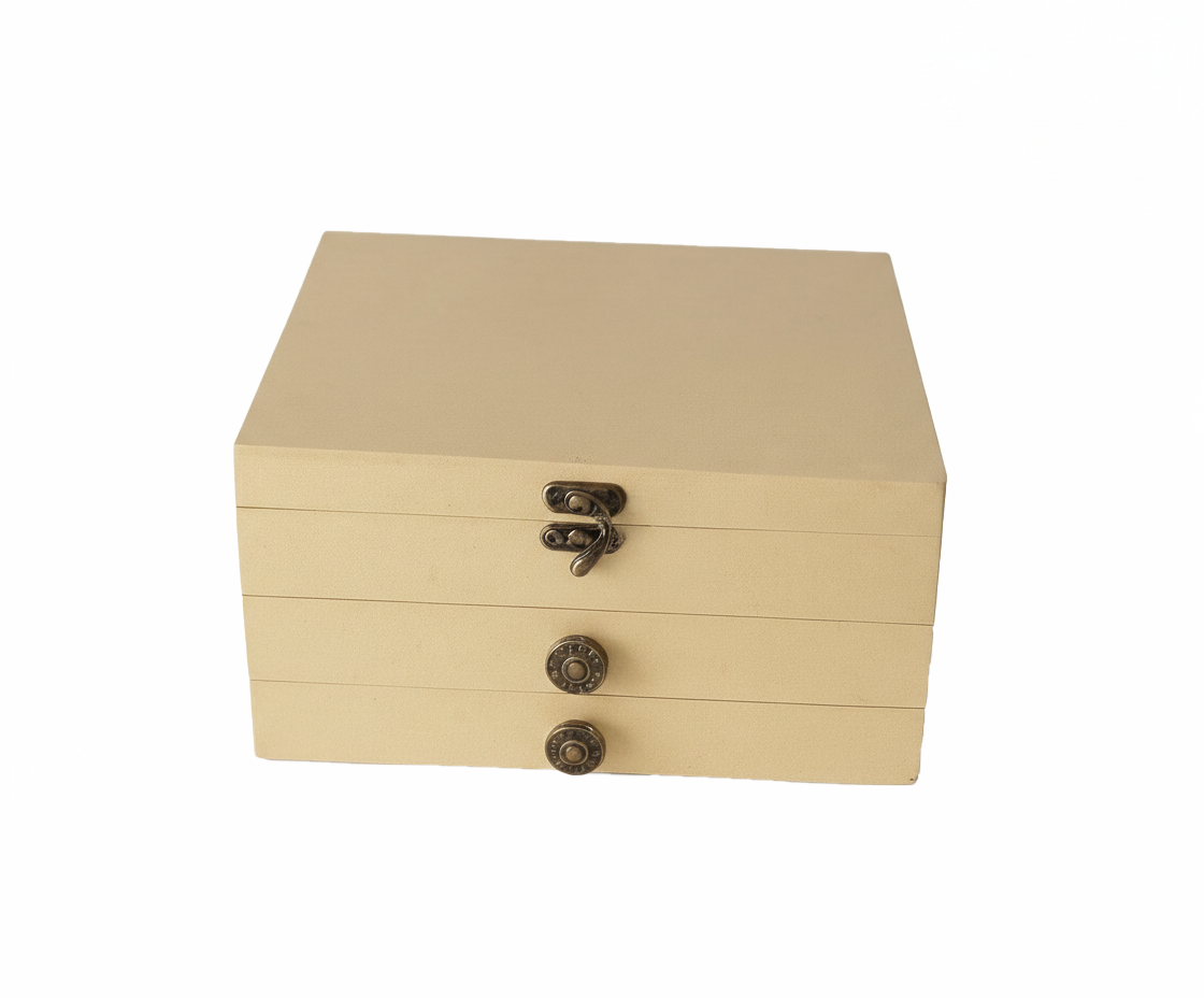 MDF DIY Jewellery Box with a lock on a white background