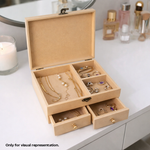 MDF DIY Jewellery Box with jewellery on a white surface