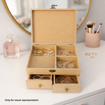 Wooden MDF DIY Jewellery Box with jewellery on a table.