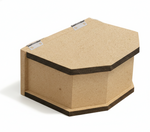 Hexagonal MDF DIY  jewellery box with a metallic clasp on a white background