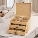 MDF DIY Jewellery Box with jewelry on a white surface