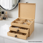 MDF DIY Jewellery Box with compartments and drawers on a white surface.