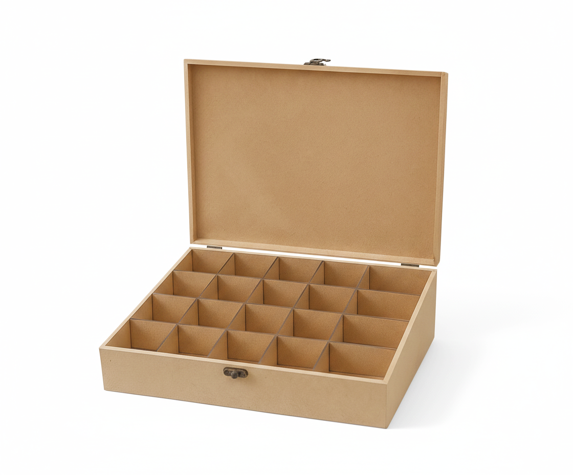 MDF DIY Jewellery Box with compartments on a white background