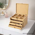 MDF DIY Jewellery Box with jewelry on a white surface
