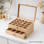 MDF DIY Jewellery Box with compartments and a drawer on a white surface.