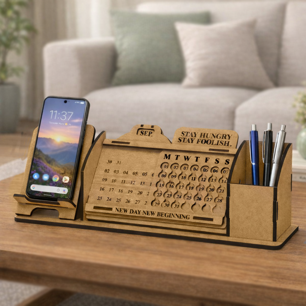 DIY MDF Desk Organizer with Perpetual Calendar & Mobile Stand
