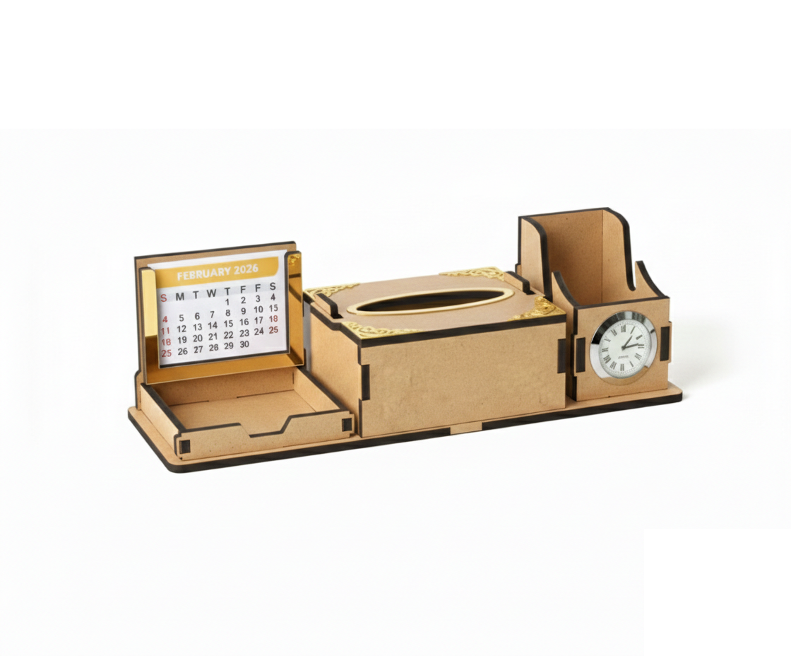 DIY MDF Desk Organizer with Tissue Box & Clock
