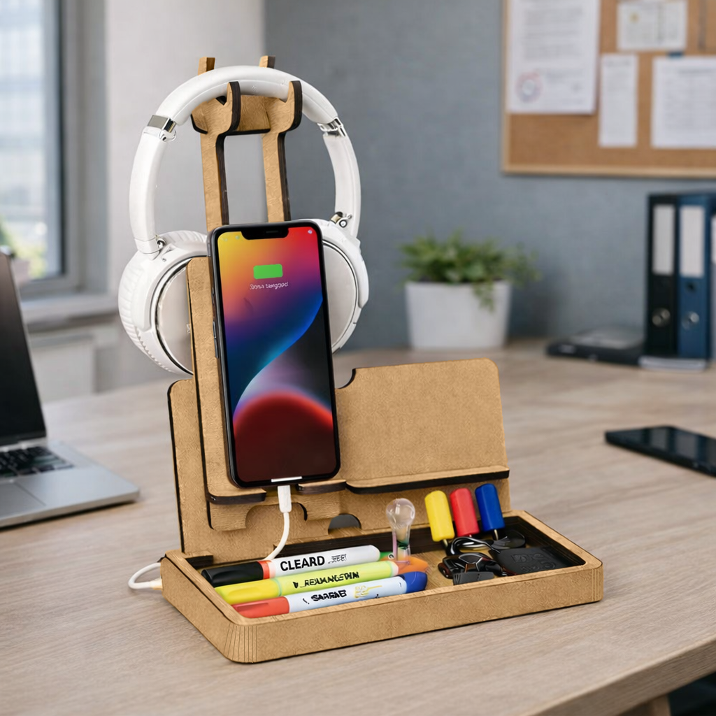 DIY MDF Headphone & Mobile Desk Organizer