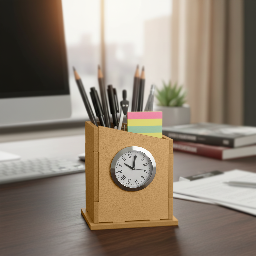 DIY MDF Pen Stand with Clock
