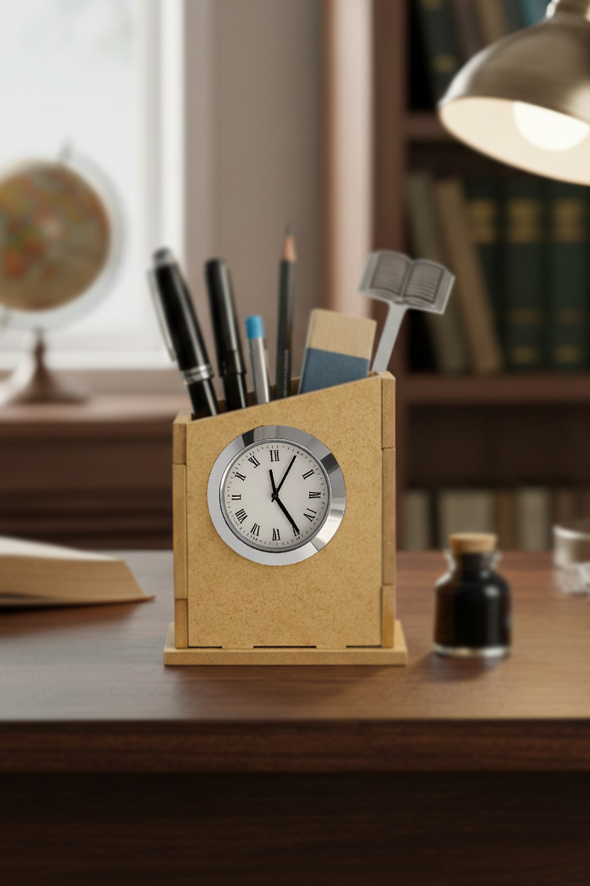 DIY MDF Pen Stand with Clock