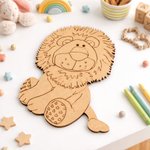 MDF DIY  lion puzzle on a table with toys and stationery items
