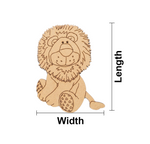 MDF DIY  lion cutout with measurements labeled on a white background