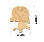  MDF DIY lion cutout with measurements labeled on a white background