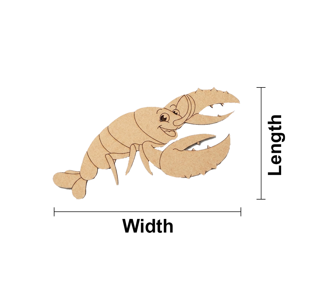 MDF DIY  lobster with measurements labeled on a white background