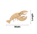 MDF DIY  lobster with measurements labeled on a white background