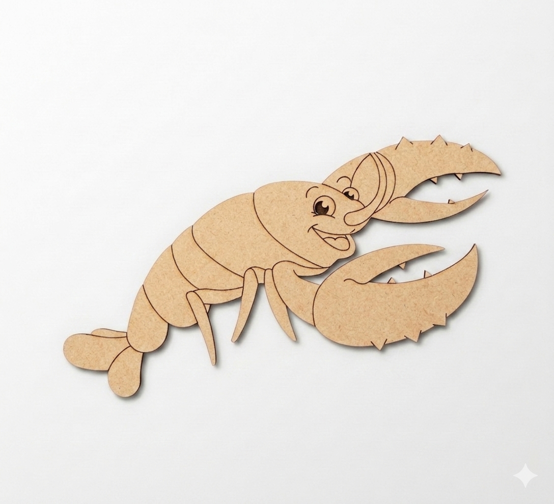 MDF DIY lobster cutout on a white background