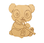 MDF DIY  cutout of a panda holding bamboo on a white background