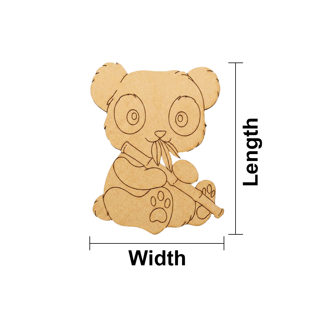 MDF DIY  panda cutout with measurements on a white background