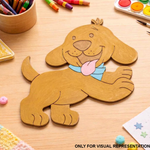 MDF DIY dog cutout on a table with art supplies
