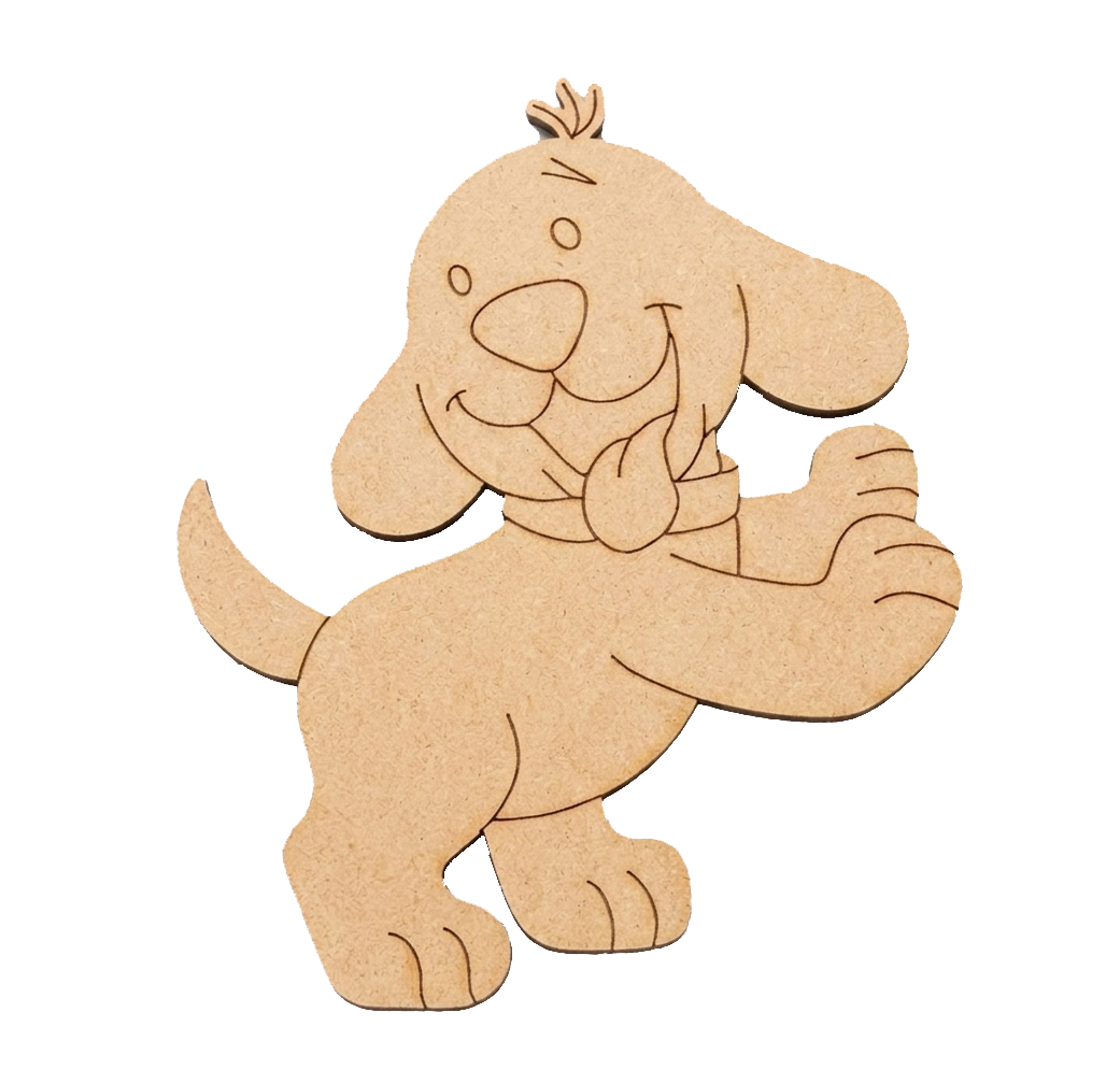 MDF DIY cutout of a dog on a white background