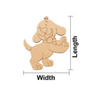 MDF DIY dog-shaped cutout with measurements labeled on a white background