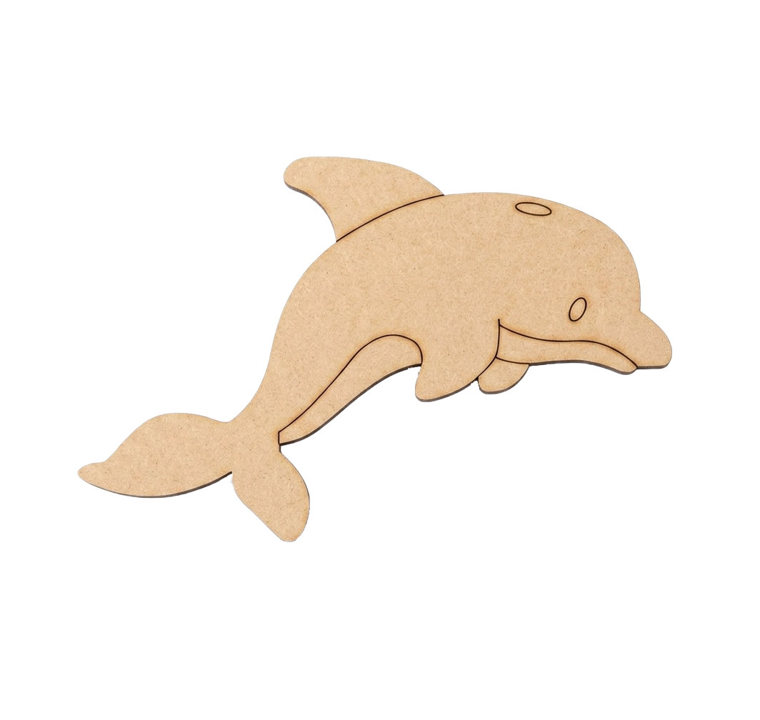 MDF DIY dolphin cutout on a white background