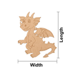 MDF DIY dragon shape with measurements on a white background