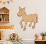 MDF DIY donkey wall decoration in a child's bedroom with books and toys.